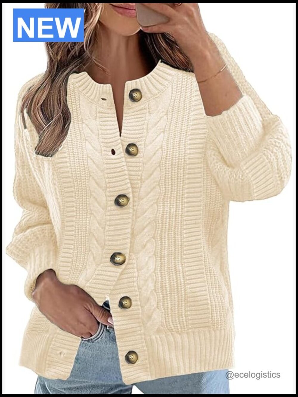 Women's Cable Knit Cardigan Open Front Sweater Long Sleeve Button Coat
